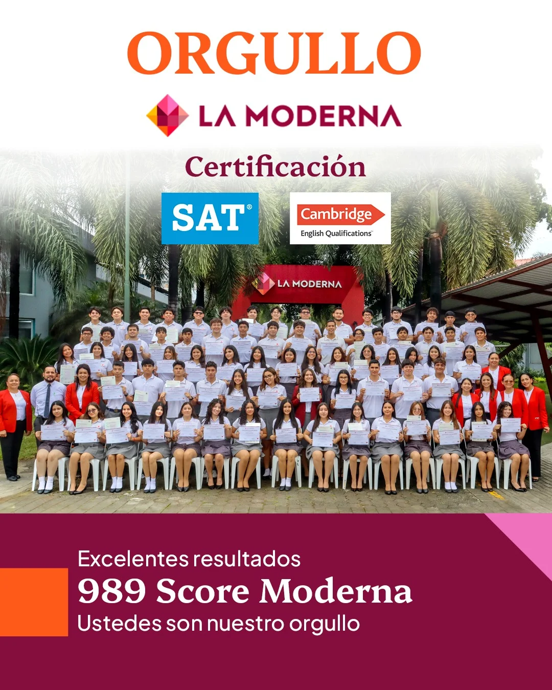 Colegio La Moderna obtiene Certificación SAT con alto Score